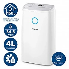 Philips air dehumidifier with compressor, NanoCloud technology, for rooms up to 150 m³, capacity of 34.3 l/day, 4 l tank, aromatherapy