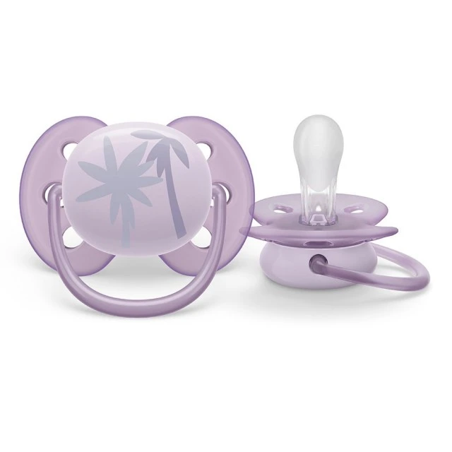 Set of 2 orthodontic pacifiers Philips AVENT SCF091/09 Ultra Soft 0-6m, with Elephant and Palm decorations, in a sterilization box