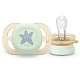 2 pcs. glow-in-the-dark orthodontic pacifiers for newborns Philips AVENT SCF075/17 Ultra Start Night 0-2m, in orange and purple with moon and stars decor, in a sterilization box