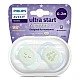 2 pcs. glow in the dark orthodontic pacifiers for newborns Philips AVENT SCF075/08 Ultra Start Night 0-2m, in blue and green with Sleep decor, in a sterilization box