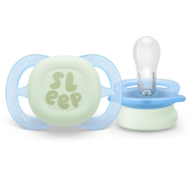 2 pcs. glow in the dark orthodontic pacifiers for newborns Philips AVENT SCF075/08 Ultra Start Night 0-2m, in blue and green with Sleep decor, in a sterilization box