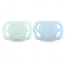 Комплект от 2 бр. ортодонтични залъгалки за новородени Philips AVENT SCF075/02 Ultra Start 0-2м, в синьо и зелено, в кутия за стерилизиране