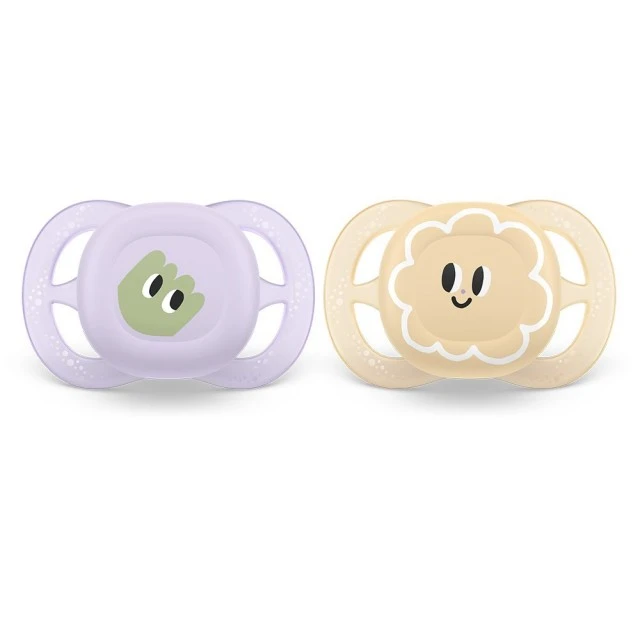 Set of 2 orthodontic pacifiers for newborns Philips AVENT SCF075/03 Ultra Start 0-2m, in orange and purple with funny design eyes, in a sterilization box