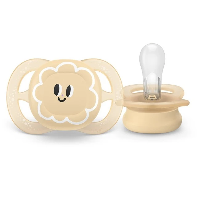 Set of 2 orthodontic pacifiers for newborns Philips AVENT SCF075/03 Ultra Start 0-2m, in orange and purple with funny design eyes, in a sterilization box