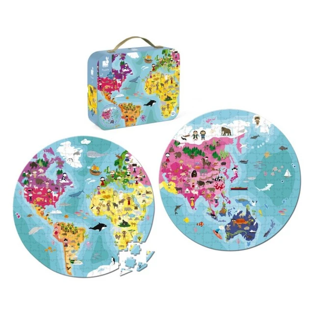 Double-sided puzzle in suitcase – World (208 pieces)