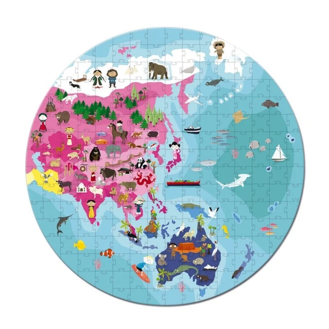 Double-sided puzzle in suitcase – World (208 pieces)