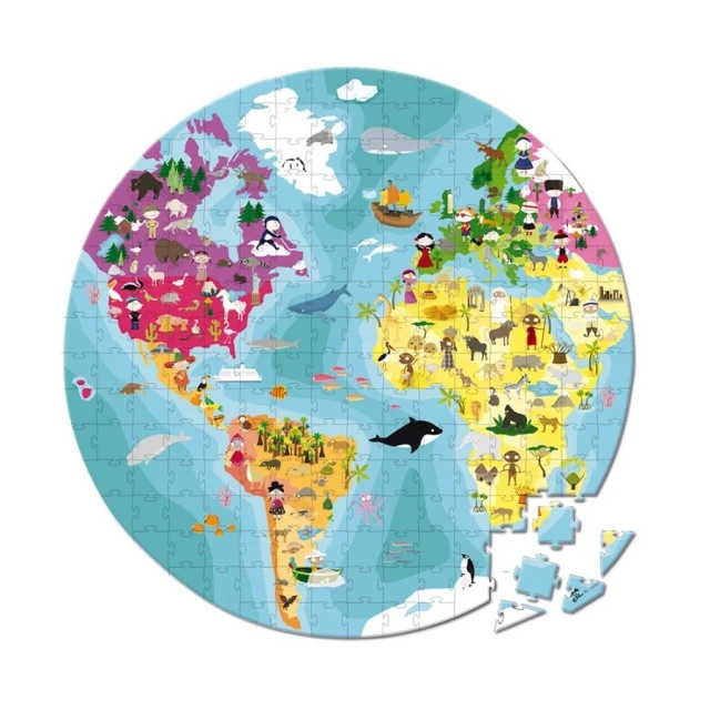 Double-sided puzzle in suitcase – World (208 pieces)