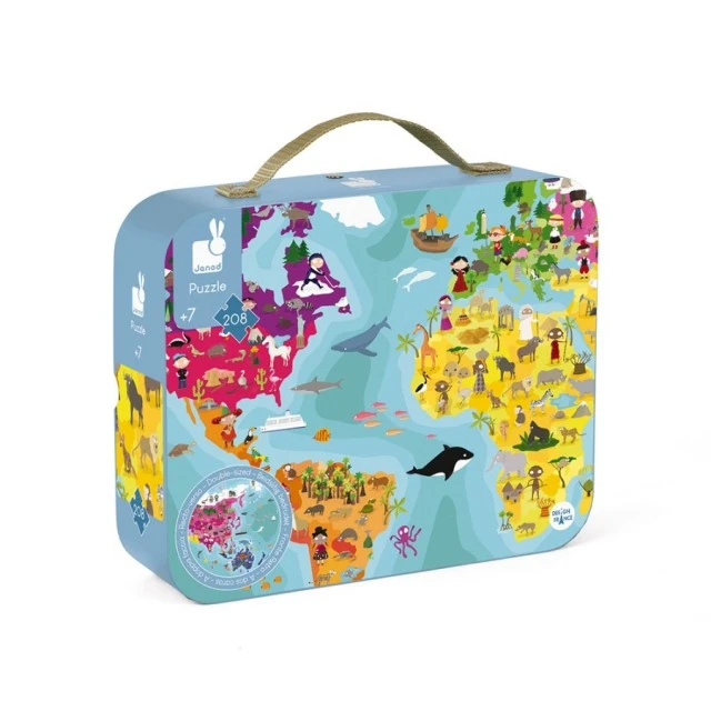 Double-sided puzzle in suitcase – World (208 pieces)