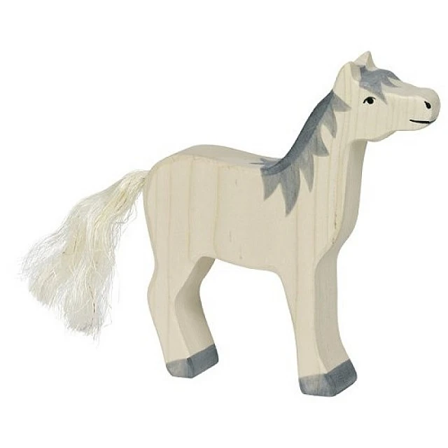 Horse with upright head, gray mane HOLZTIGER