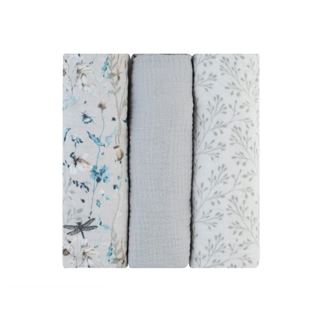 Set of 3 muslin diapers 100x100 cm Dreamy Fields Grey