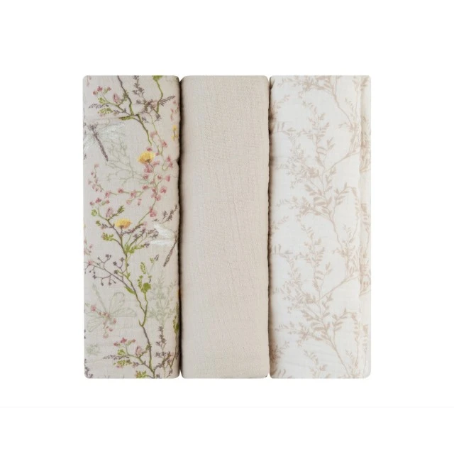 Set of 3 muslin diapers 100x100 cm Secret Garden Beige