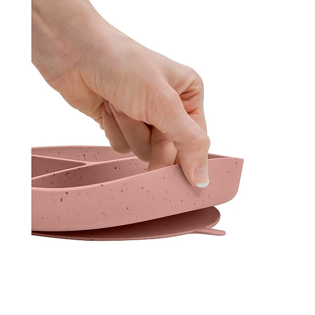 Plate with compartments and vacuum bottom Platinum Silicone Blush