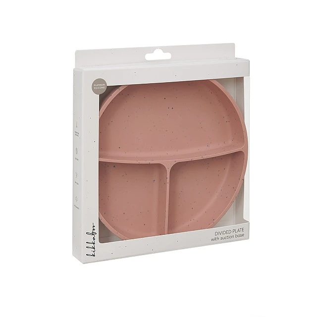 Plate with compartments and vacuum bottom Platinum Silicone Blush
