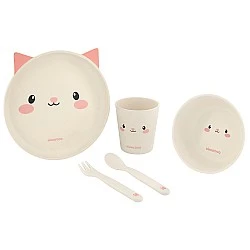 Сет за хранене бамбук Cat Pink