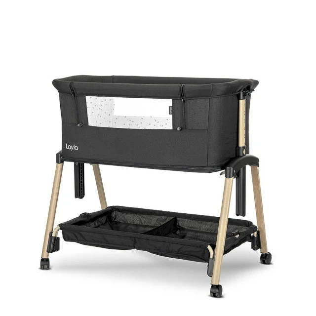 MINI Crib LAYLA 2in1 BLACK/wooden effect WITH FOLDING