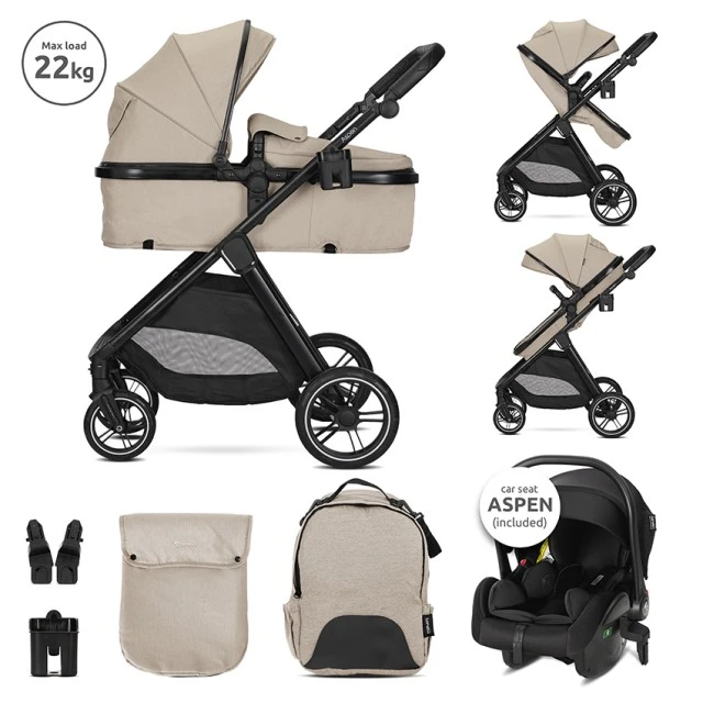 Baby stroller ASPEN CAPPUCCINO 3-in-1 up to 22 kg with transformer