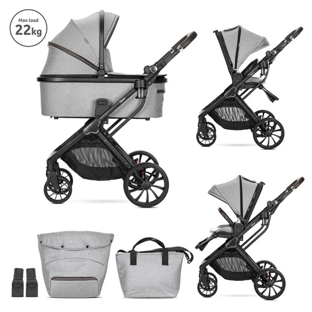 Бебешка количка GLORY 2in1 GREY+АДАПТОРИ с кош за новоро