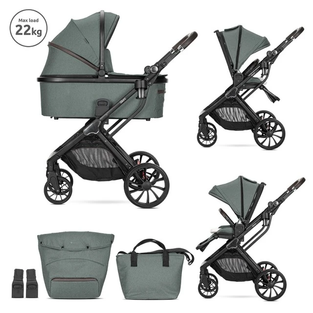 Baby stroller GLORY 2in1 GREEN + adapters with carrycot