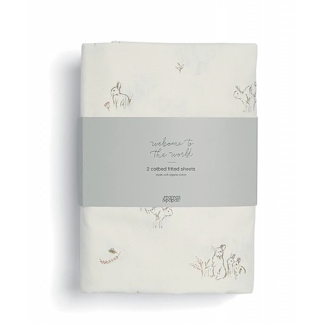 Mamas & Papas Bottom sheet with elastic for bed set of 2 pieces 70x142cm - Bunny/Fox