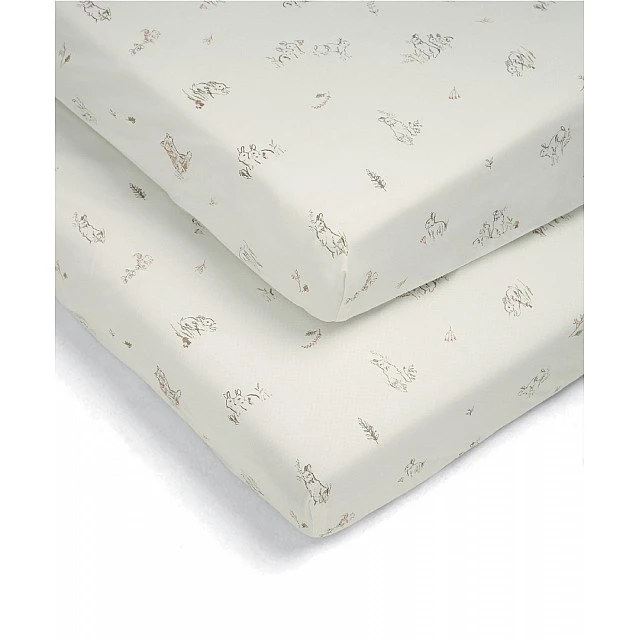 Mamas & Papas Bottom sheet with elastic for bed set of 2 pieces 70x142cm - Bunny/Fox