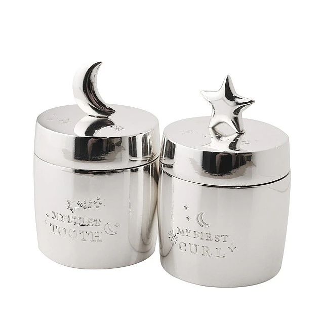 Widdop Silver Plated Tooth and Hairpin Boxes - Star and Moon