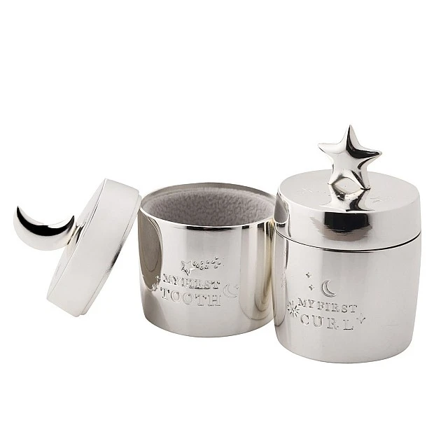 Widdop Silver Plated Tooth and Hairpin Boxes - Star and Moon