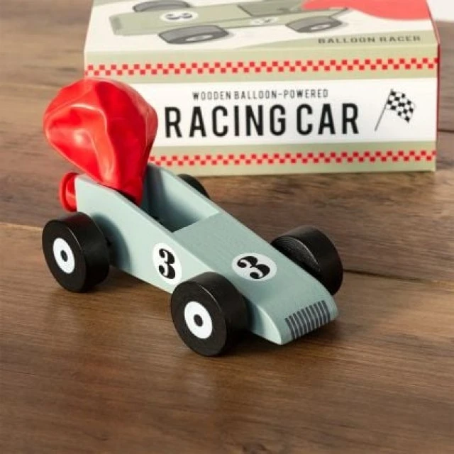 Wooden race car powered by a balloon