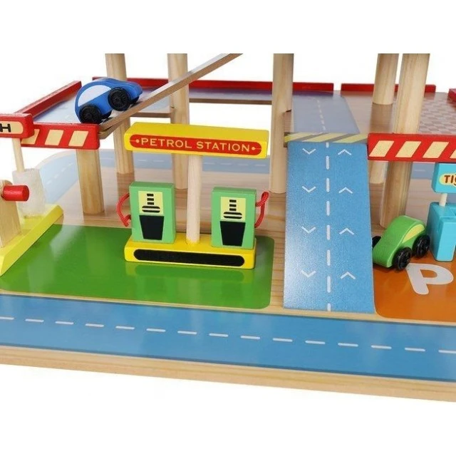 Large wooden three-story parking lot