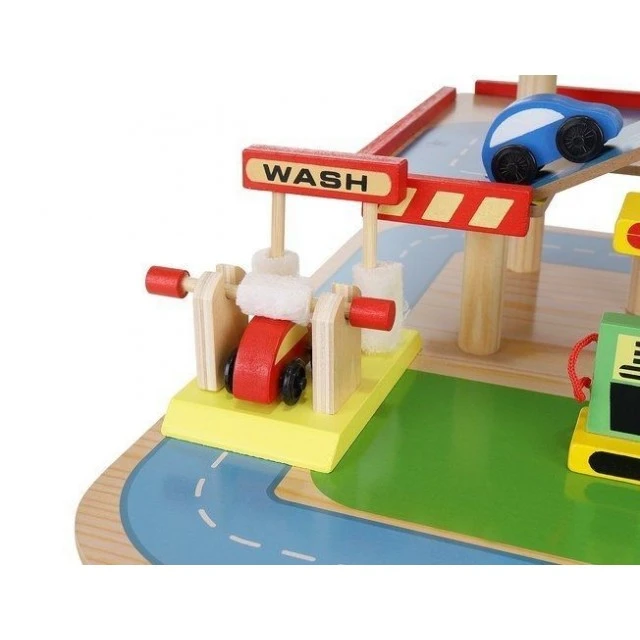 Large wooden three-story parking lot