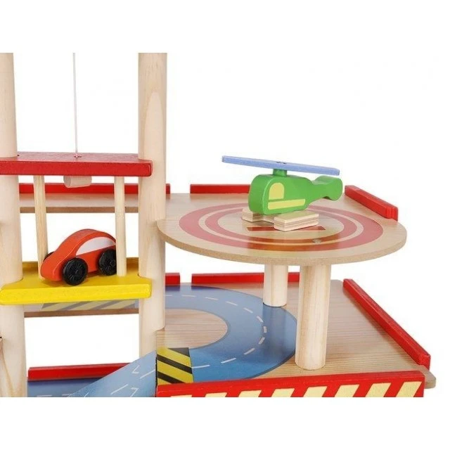 Large wooden three-story parking lot
