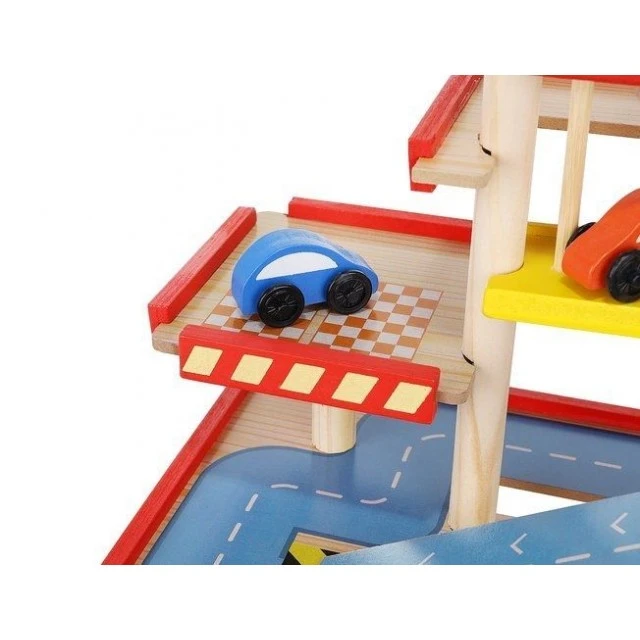 Large wooden three-story parking lot