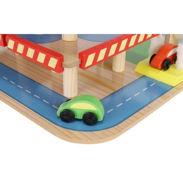 Large wooden three-story parking lot