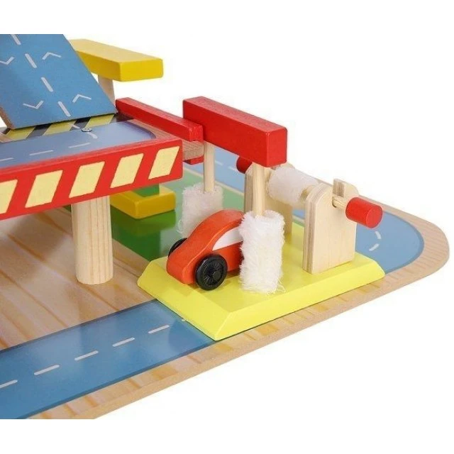 Large wooden three-story parking lot
