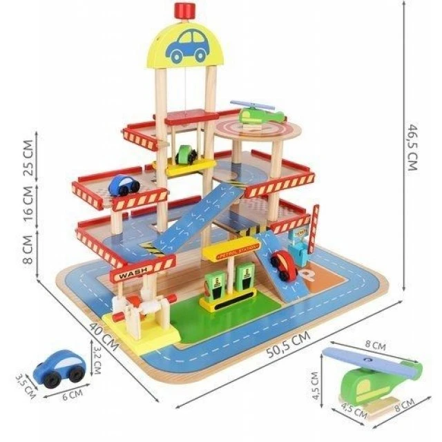 Large wooden three-story parking lot