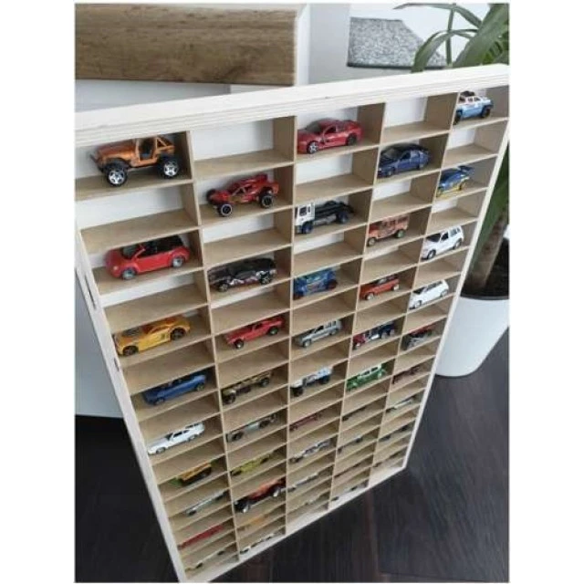 Дървен рафт за съхранение на колички и играчки - 90 отделения - Kruzzel