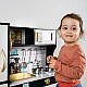 Modern wooden play kitchen with sounds, light and accessories - black - Kruzzel