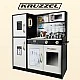 Modern wooden play kitchen with sounds, light and accessories - black - Kruzzel