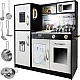 Modern wooden play kitchen with sounds, light and accessories - black - Kruzzel