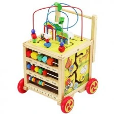 Wooden pushchair, educational cube - Kruzzel