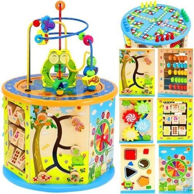 Wooden educational cube with moving elements - Kruzzel