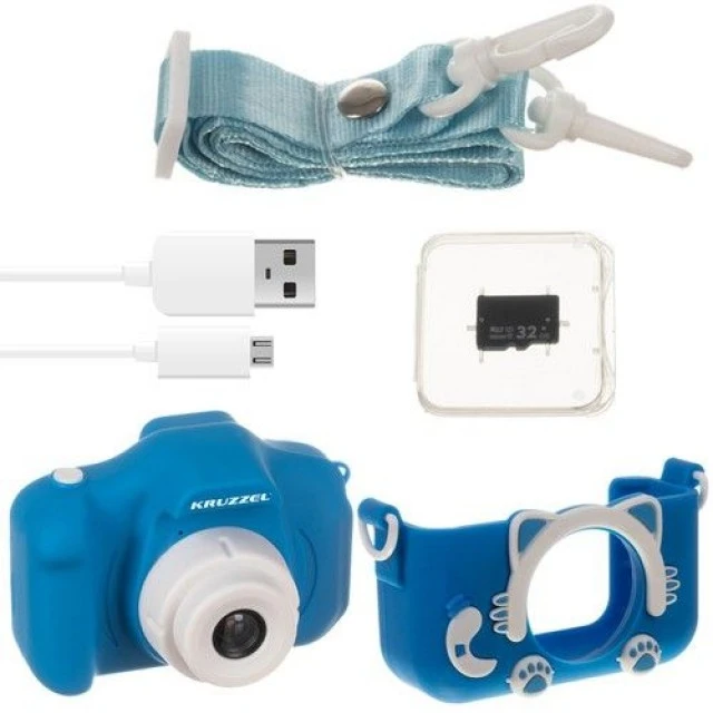 Blue Digital Full HD Camera with + 32GB Memory Card and Built-in Games and Selfie Camera - Kruzzel