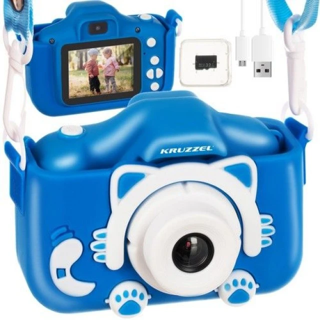 Blue Digital Full HD Camera with + 32GB Memory Card and Built-in Games and Selfie Camera - Kruzzel