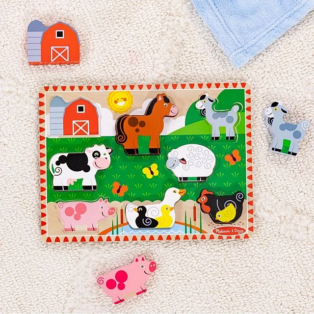 Детски масивен мъзел 8 части - Селскостопански животни - Melissa & Doug
