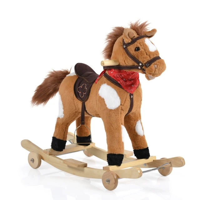 Rocking plush horse Thunder khaki on wheels