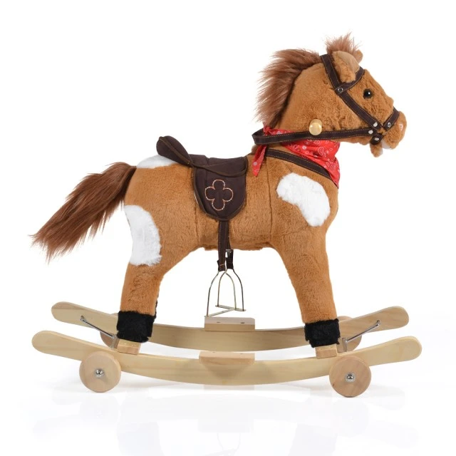 Rocking plush horse Thunder khaki on wheels