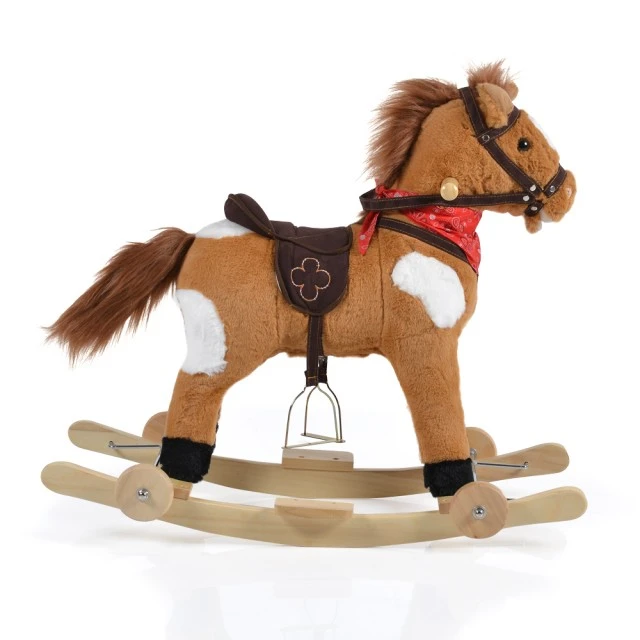 Rocking plush horse Thunder khaki on wheels
