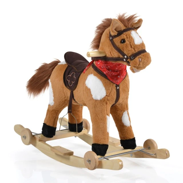 Rocking plush horse Thunder khaki on wheels