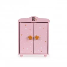 Wooden wardrobe for dolls with 3 hangers pink