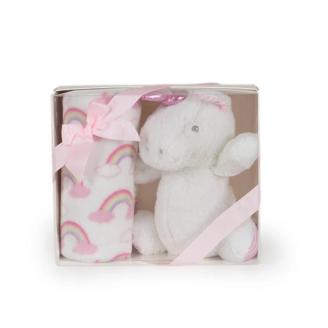 BABY BLANKET 90/75 CM WITH TOY Unicorn rainbow