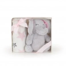 Baby blanket 90/75 cm with Elephant pink toy